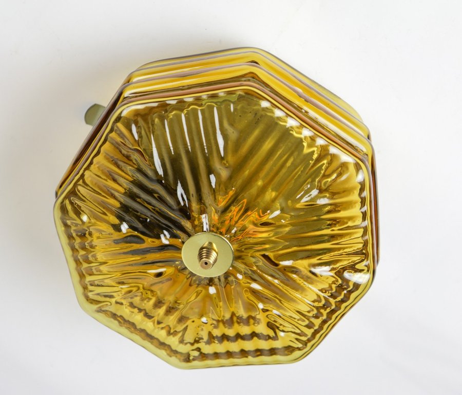 Taklampa plafond vintage 60-tal honungsfärgat glas (amber) mässing