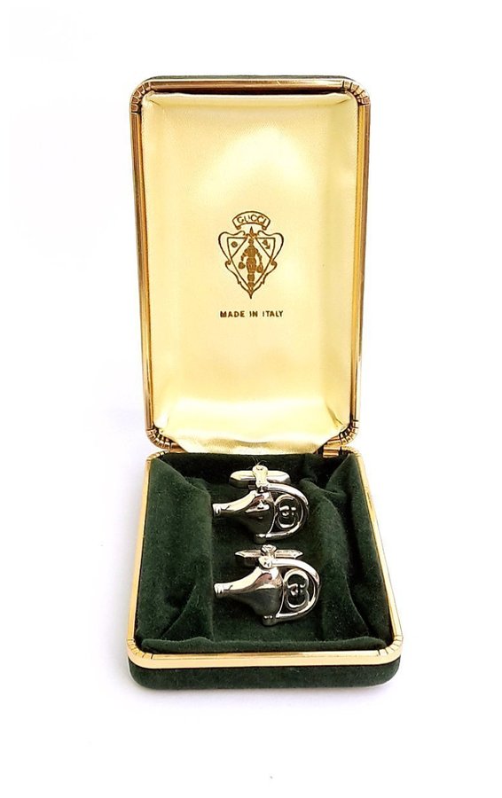 Gucci Parfums Cufflinks 925 Sterling Silver Gg Logo Vintage Jewelry + G Box