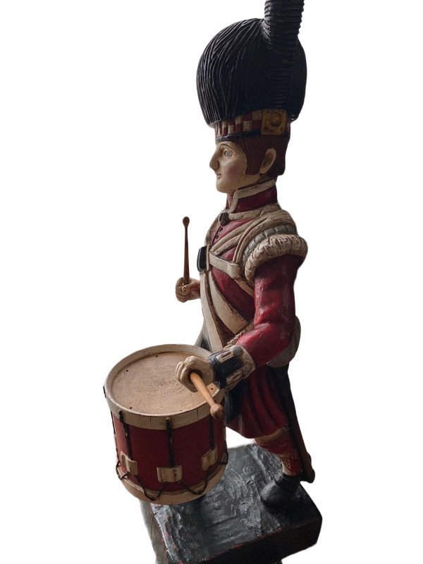 Vintage Wooden Drummer Statue 110cm