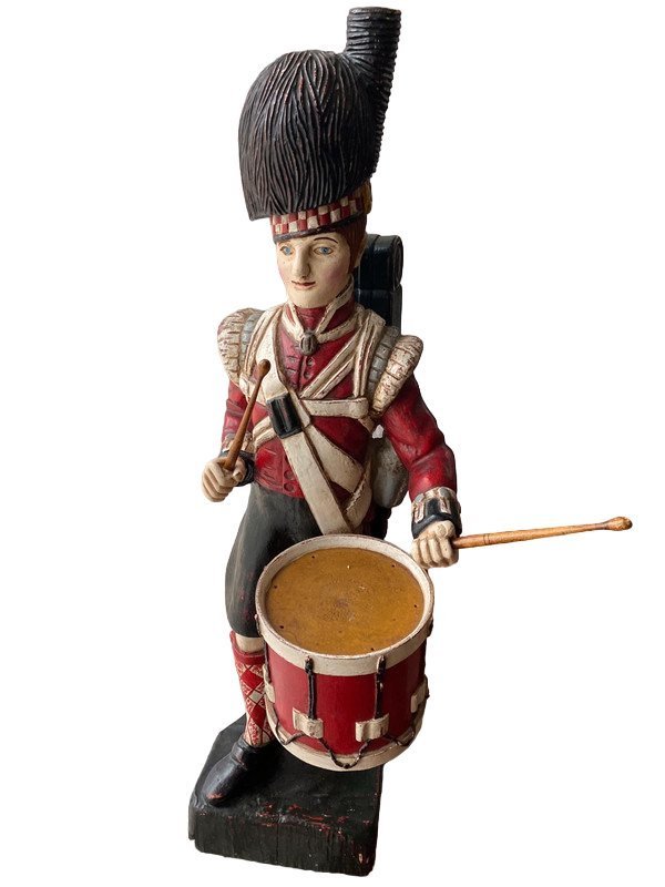 Vintage Wooden Drummer Statue 110cm