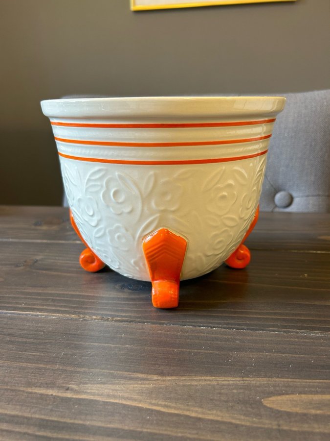 Superläcker Blomkruka VILLEROY  BOCH med orange detaljer Retro majolika