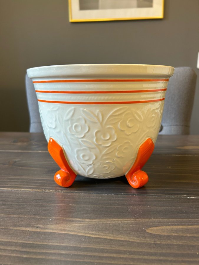 Superläcker Blomkruka VILLEROY  BOCH med orange detaljer Retro majolika