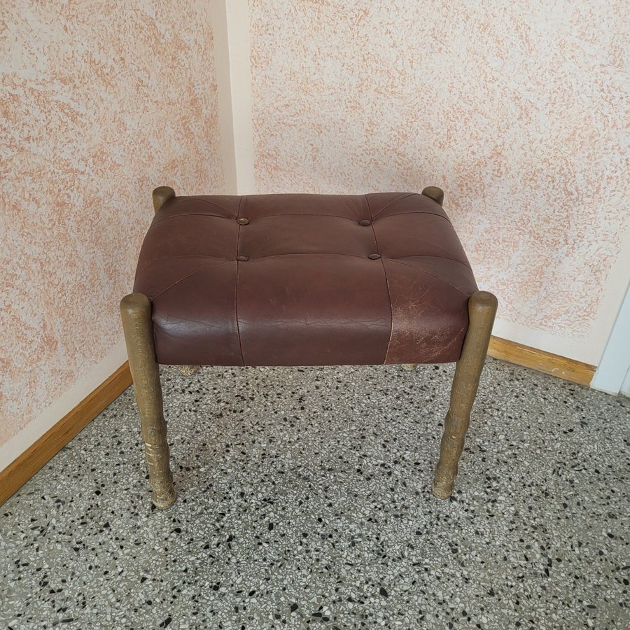 RETRO / VINTAGE Pianopall / sittpall i äkta läder