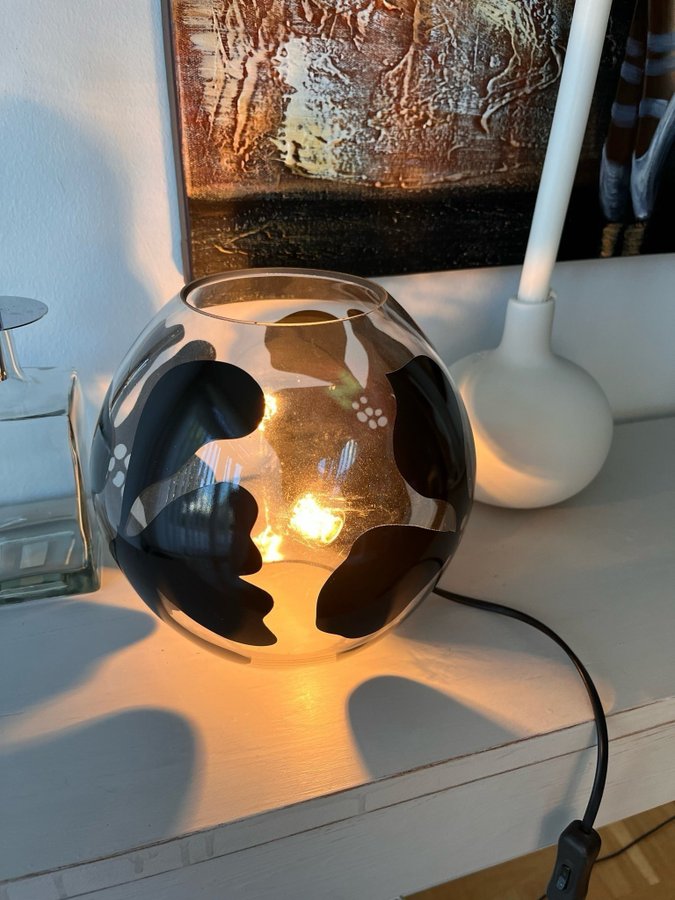 IKEA bordslampa i glas KNUBBIG Michiko Nakata svart stor 22 cm hög retro