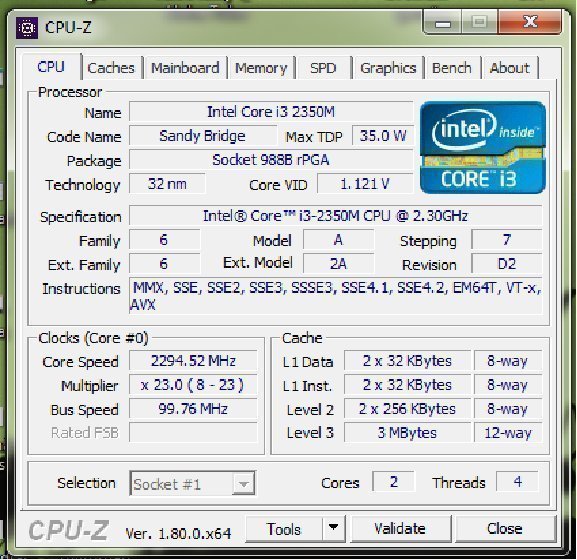 Intel i3-2350m processor till laptop 100 % felfri