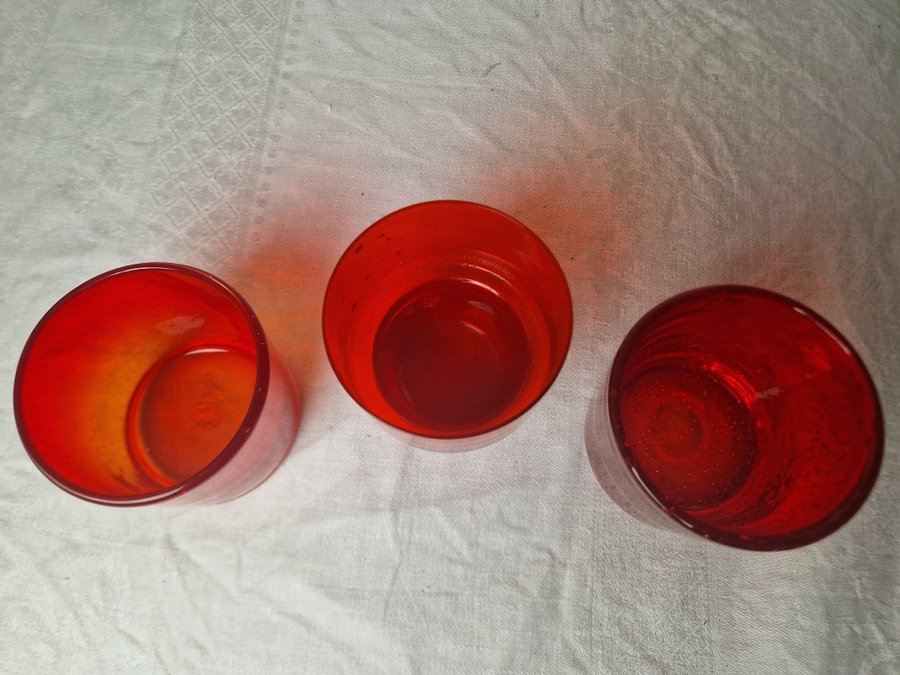 3 st fina ljuslyktor ljushållare I glas orange röd RETRO VINTAG