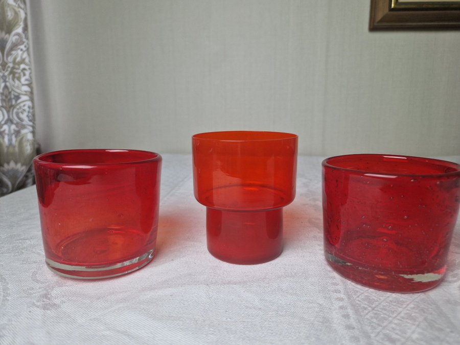 3 st fina ljuslyktor ljushållare I glas orange röd RETRO VINTAG