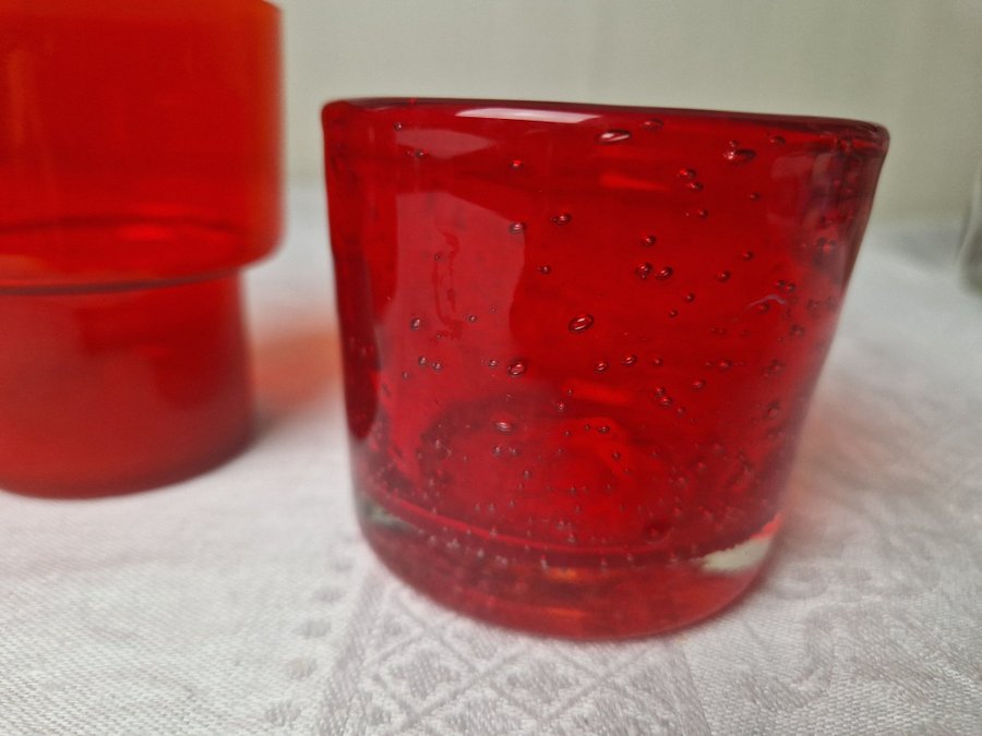 3 st fina ljuslyktor ljushållare I glas orange röd RETRO VINTAG