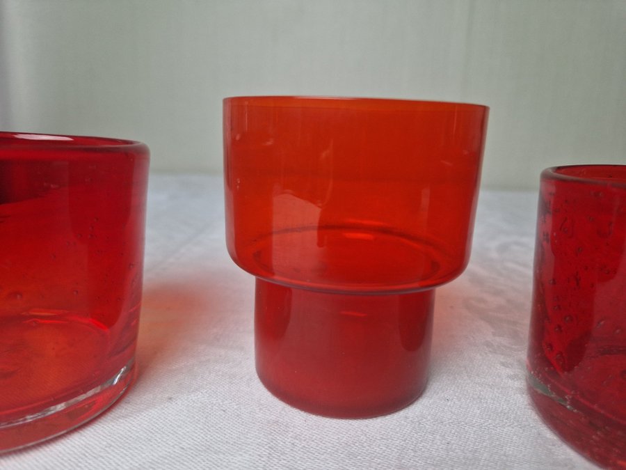 3 st fina ljuslyktor ljushållare I glas orange röd RETRO VINTAG