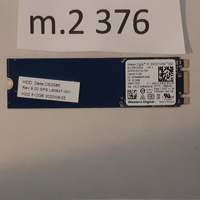 SSD M2 NVMe 256GB  NVMe märke: WD  formfaktor 2280