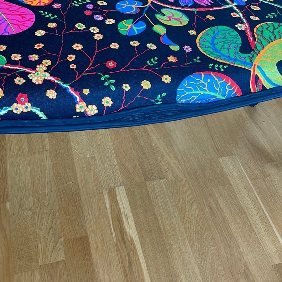 Vintage Långt Trä Pall Sittbänk Textil Josef Frank Svart Teheran