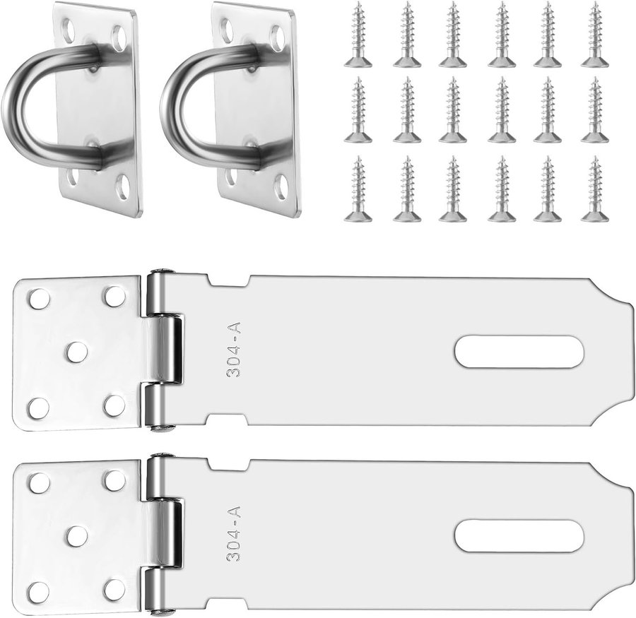 NYTT 2-pack hasp i 304 rostfritt stål med skruv | 128x39x092 cm |