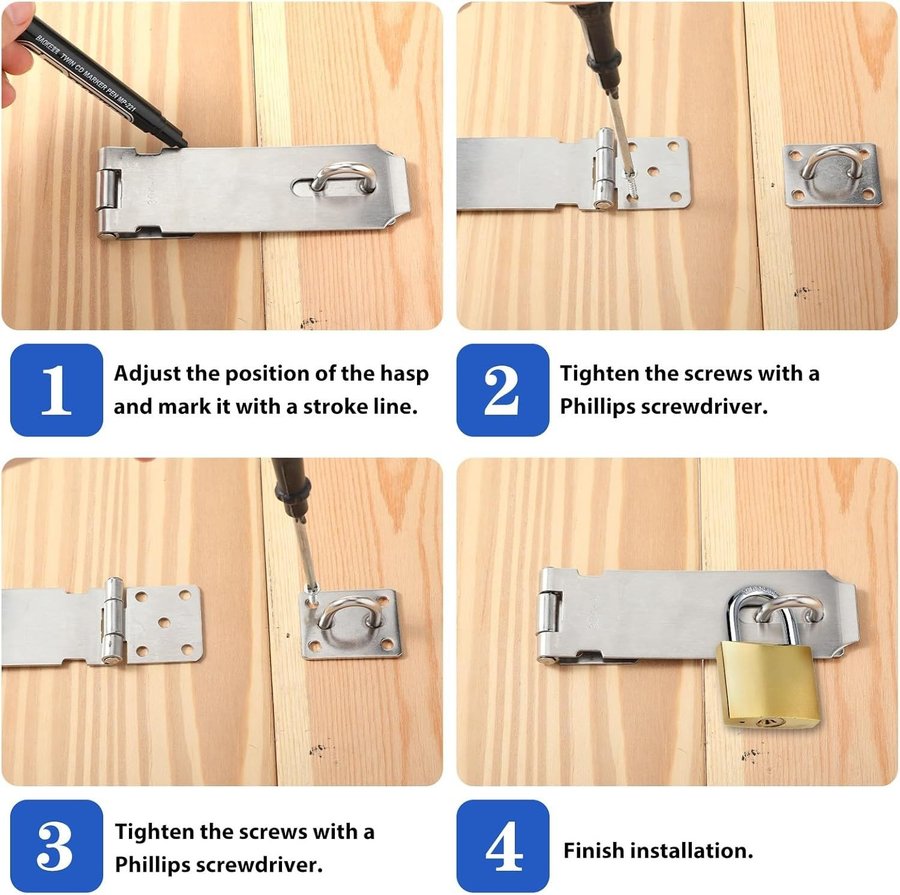 NYTT 2-pack hasp i 304 rostfritt stål med skruv | 128x39x092 cm |