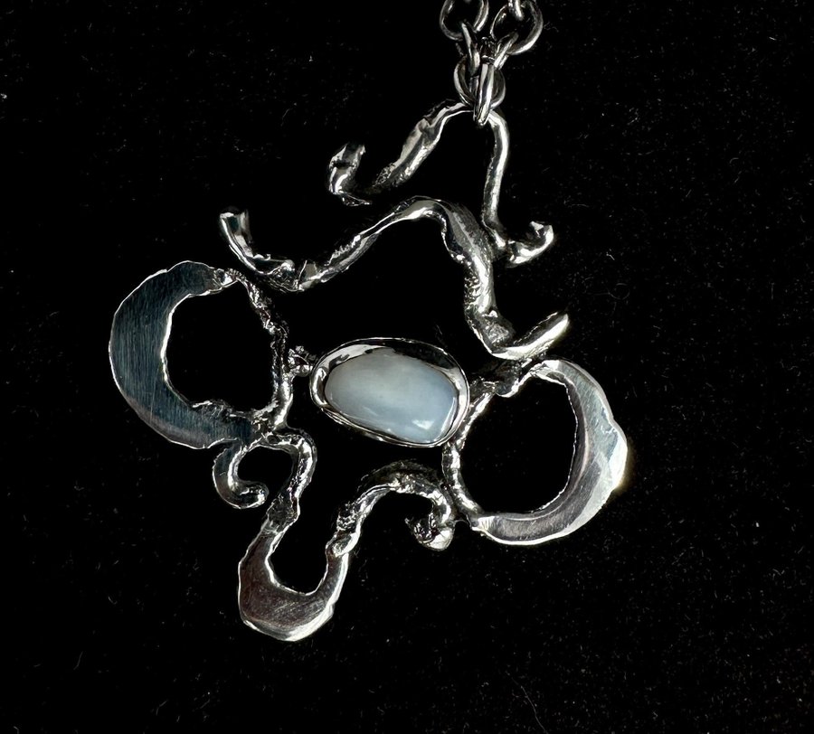 VINTAGE RARE LARGE JENS Iceland Sterling Abstract Modernist Pendant with Stone