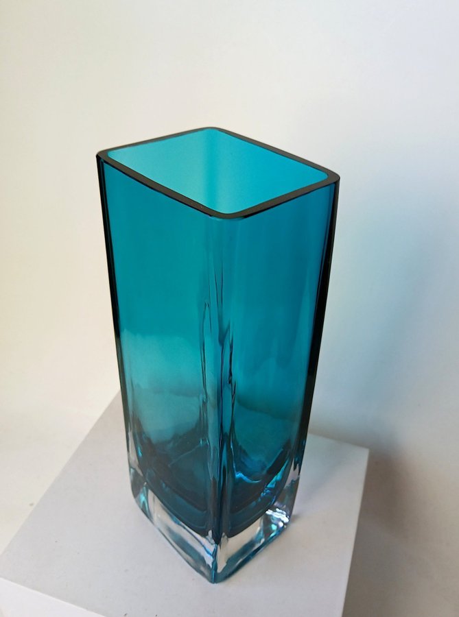 Vintage Vas Blått Turkos Glas Lindshammar Design Gunnar Andén 1960-tal