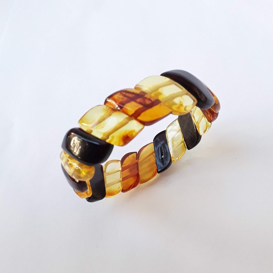 Baltic amber gem bracelet Multicolor stretchy wide amber bracelet women jewelry