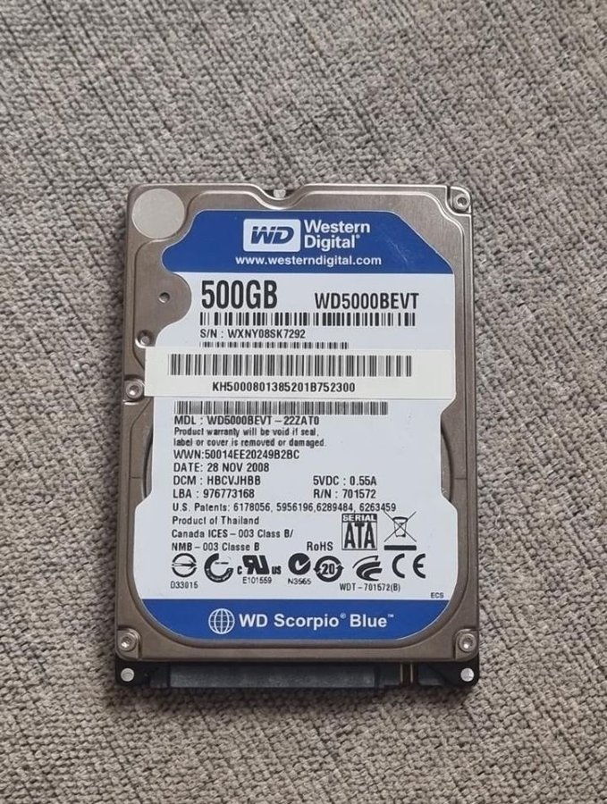 500GB Western Digital hårddisk