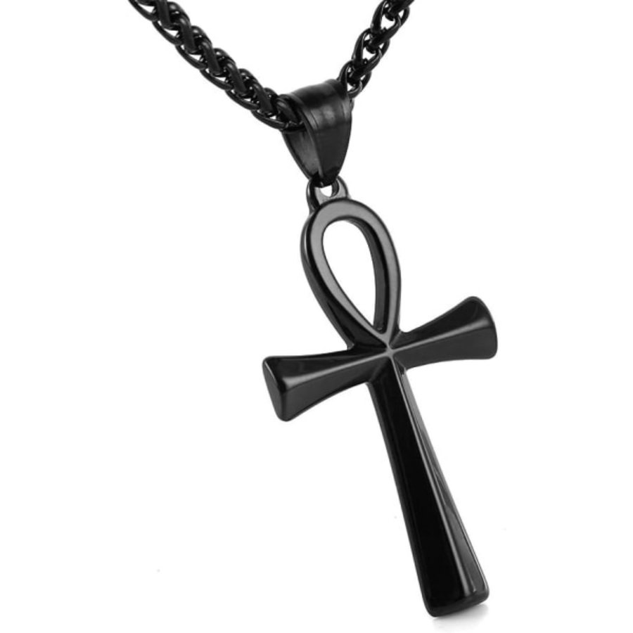 Nytt svart halsband m Ankh Vampyrkors Evigt liv Stål Metal Goth Punk Rock