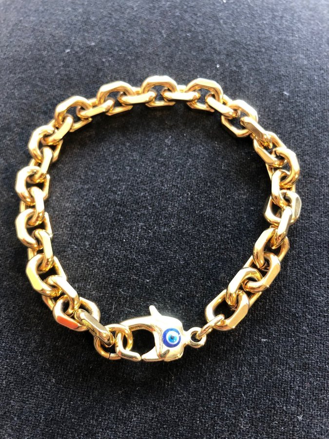 Armband guldfärgad ankarlänk Evil Eye 85mm