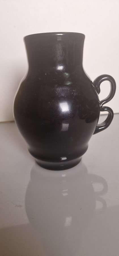 1930s Swedish Mid-century Glass Vase jet black 16 cm tall