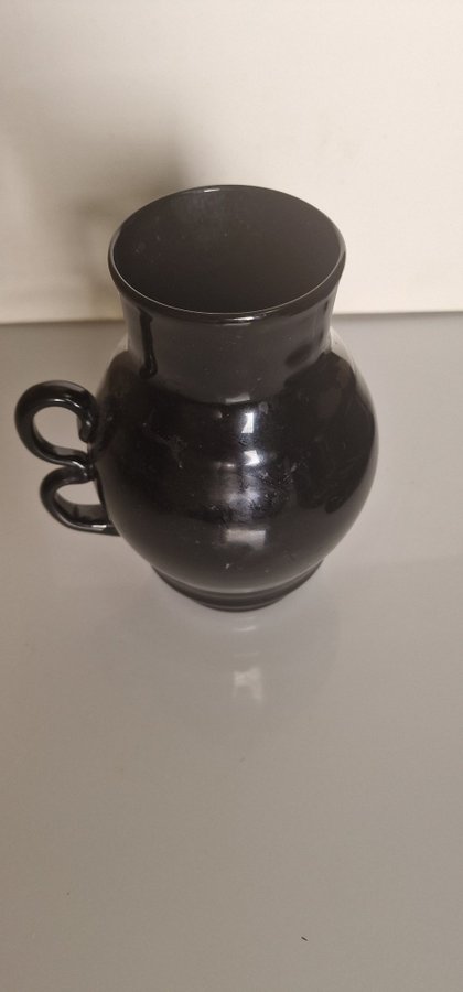 1930s Swedish Mid-century Glass Vase jet black 16 cm tall