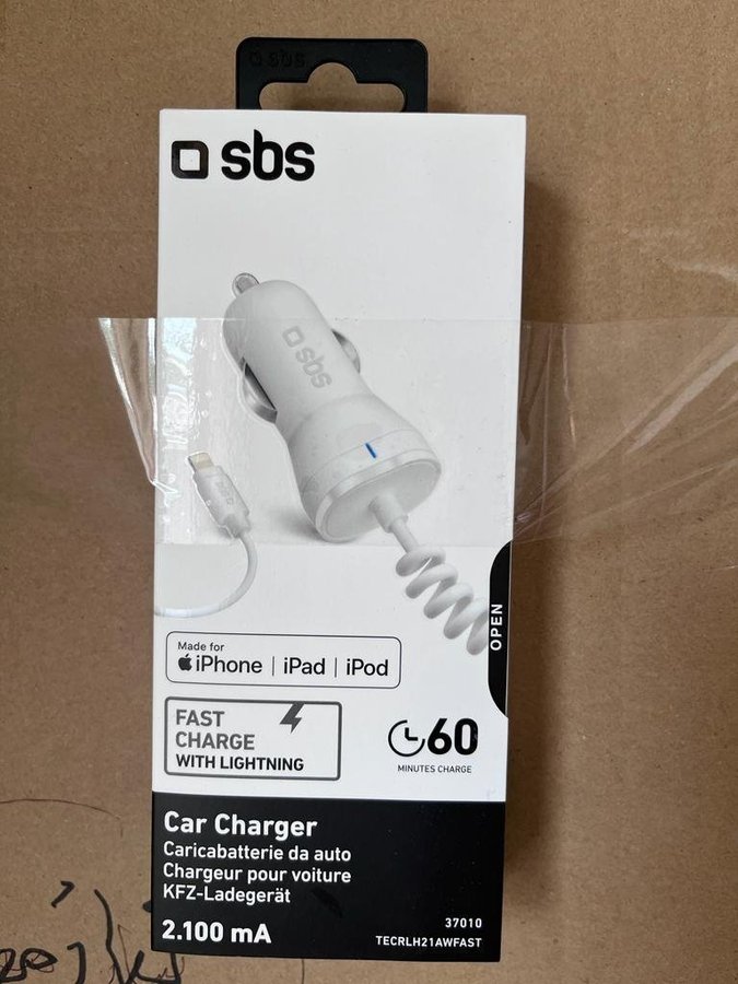 Billaddare med Lightning Kabel 1m Snabbladdare