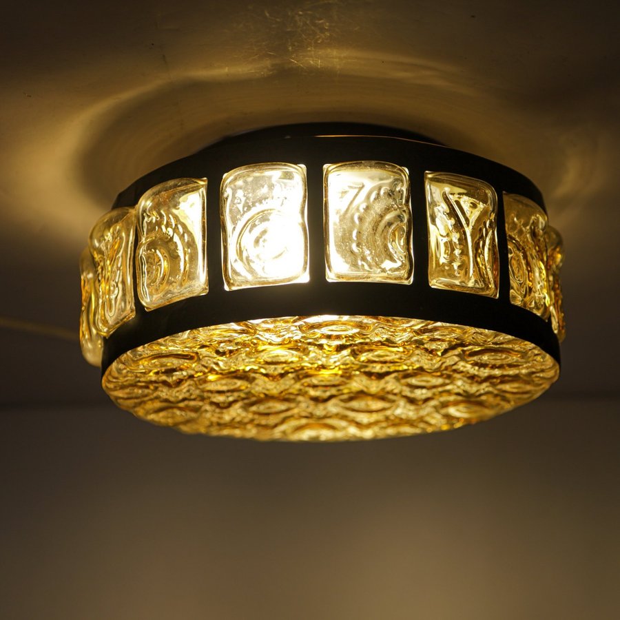 Taklampa plafond koppar och glas 1960-tal