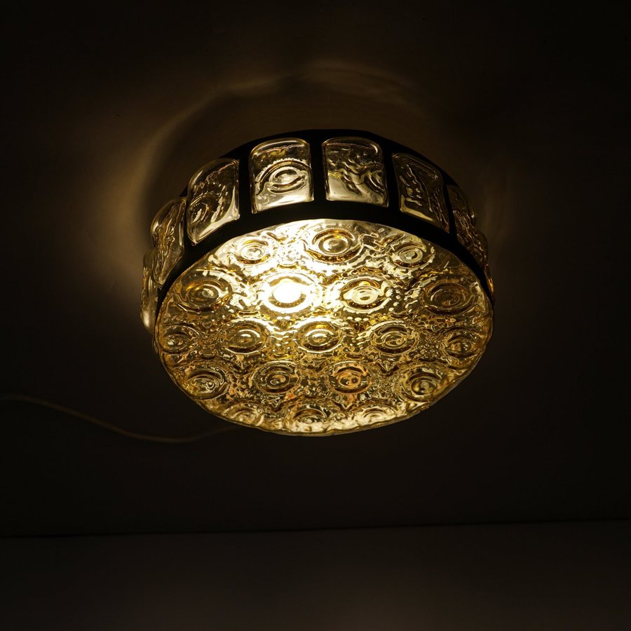 Taklampa plafond koppar och glas 1960-tal