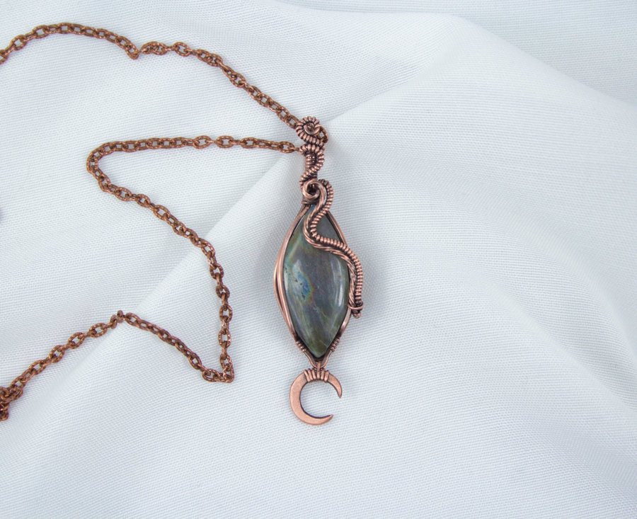 Labradorite Talisman with Crescent Moon - Handcrafted Ethical Pendant