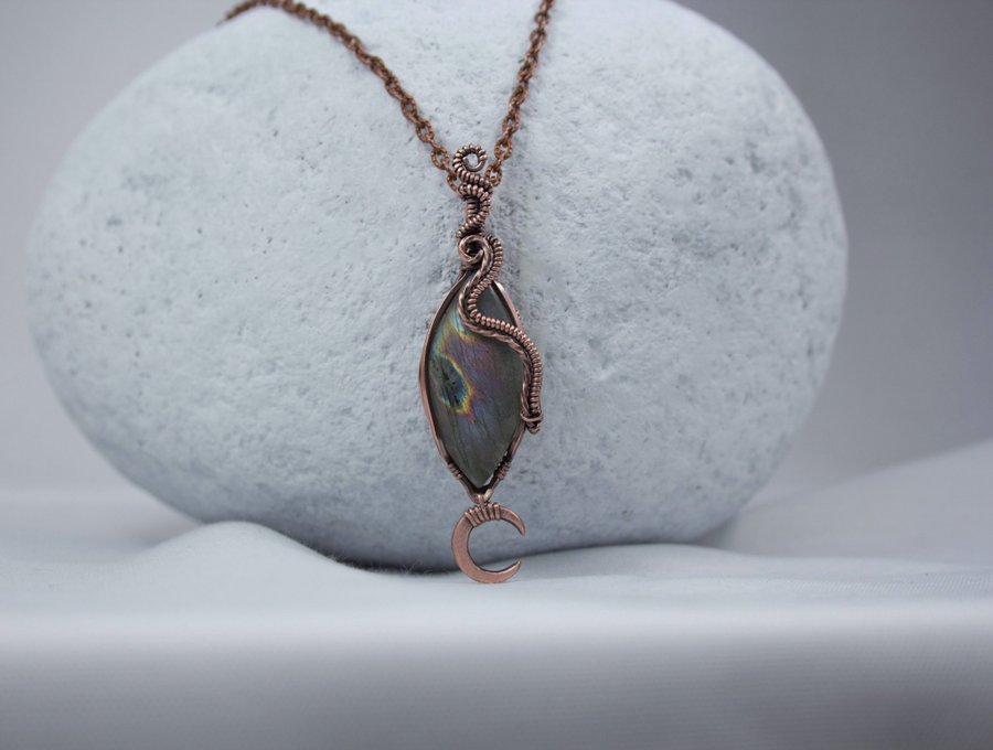 Labradorite Talisman with Crescent Moon - Handcrafted Ethical Pendant