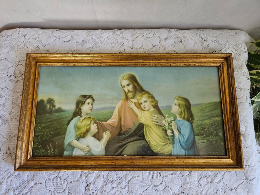 VINTAGE GIOVANNI VACKER JESUS-BARN TAVLA TRYCK