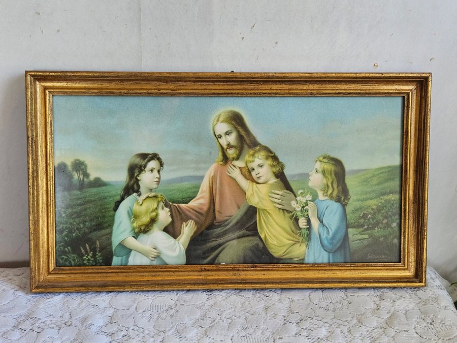 VINTAGE GIOVANNI VACKER JESUS-BARN TAVLA TRYCK