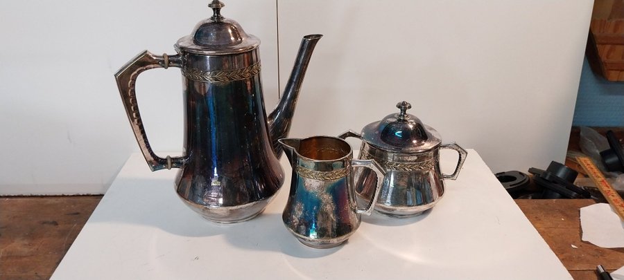 WMF nysilver jugend art nouveau kaffeservis kaffekanna kanna Tyskland