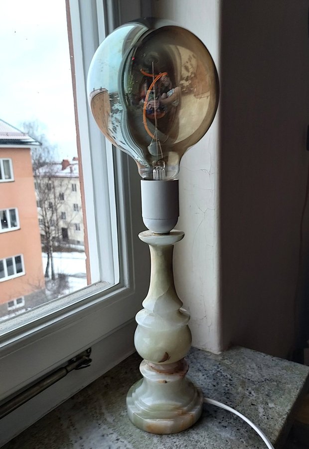 Vintage Lampa Bordslampa Onyx/Alabaster trol Italien 1960-tal + Stor Ledlampa