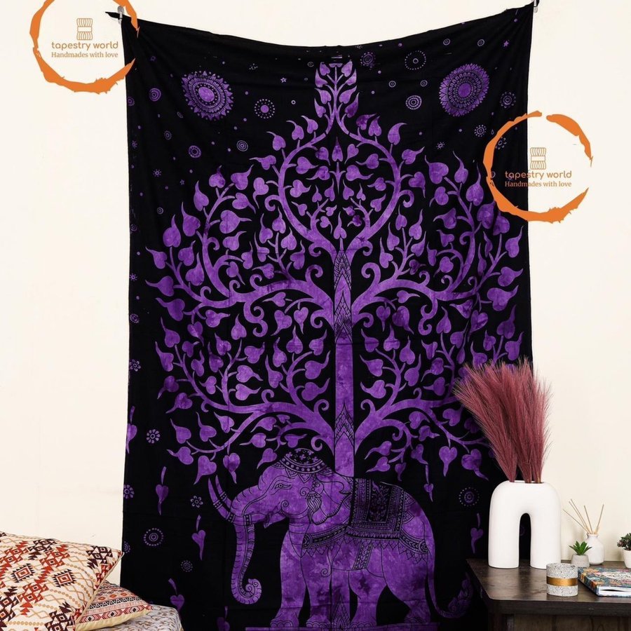 Elephant Tree of Life Tie Dye Wall Hanging Indian Tapestry Room Carpet Hippie