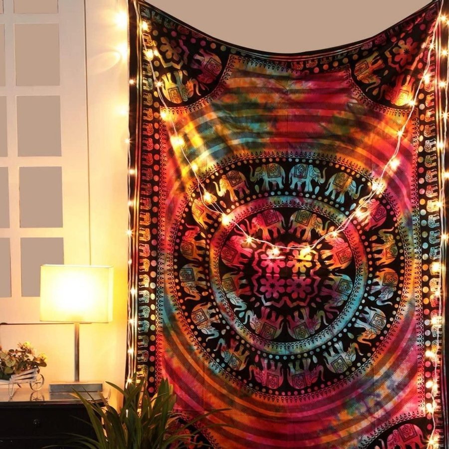 Tie Dye Hippie Mandala Tapestry Wall Hanging - Bohemian Elephant Tapestries