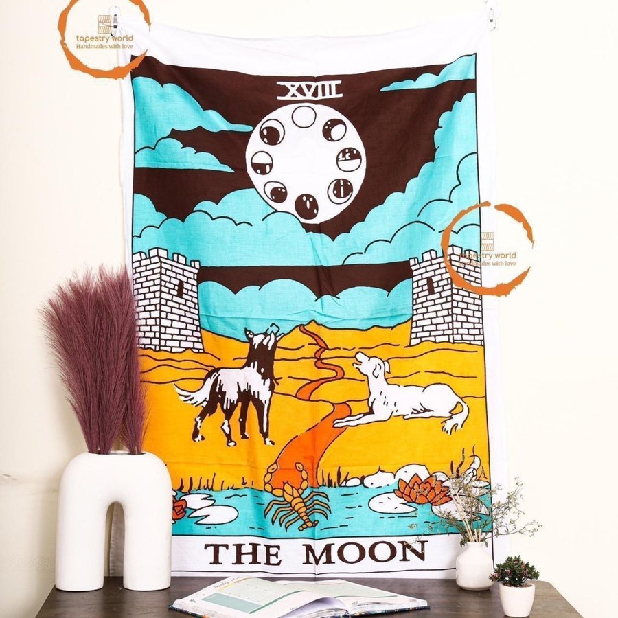 The Moon Tarot Card Tapestry Wall Hanging Room Psychedelic Tapestries