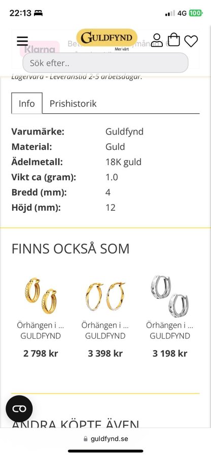 ÖRHÄNGEN CREOLER 18 K GULD NYPRIS 2798 SEK