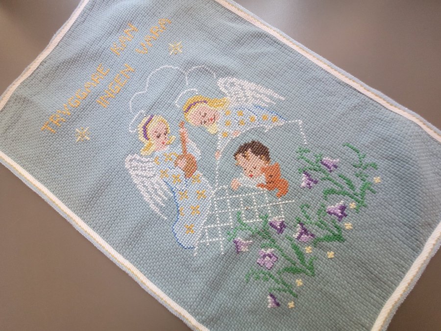 Mysig retro bonad handbroderad änglar barn ordspråk 35×55cm