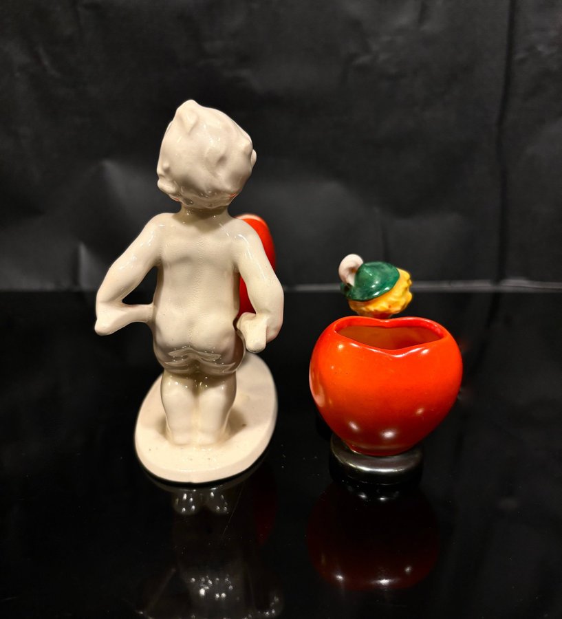 Vintage Goebel 2 st Figuriner/Vaser Hjärtan Cherub/Putti HartPorslinRare!