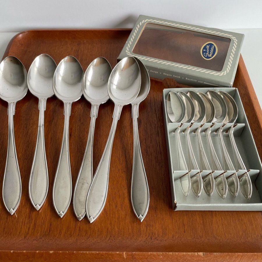 Nysilver matskedar kaffeskedar 12 delar retro svensk modell spets