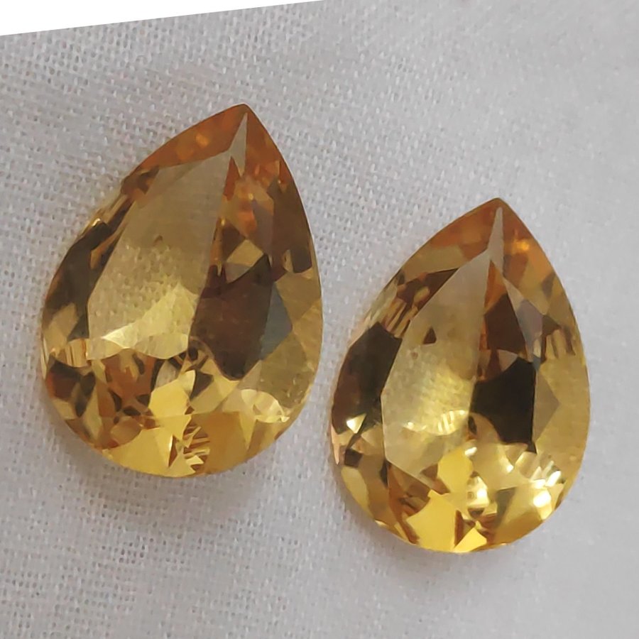 100% Natural Golden Colour Citrine Pears Pair Gemstones