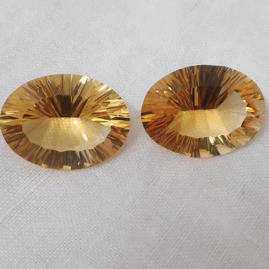 Natural Golden colour Citrine Oval Shaped Concave Cut Pair