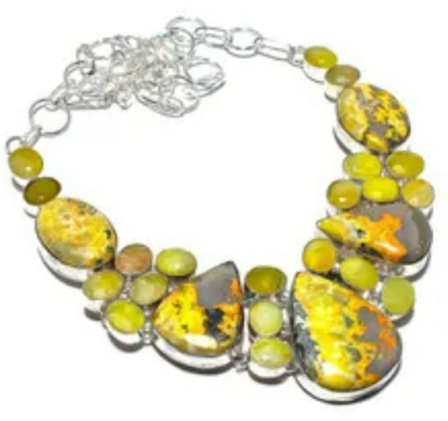 Bumble Bee Jasper Yellow Sapphire Silver Jewelry Necklace 18"