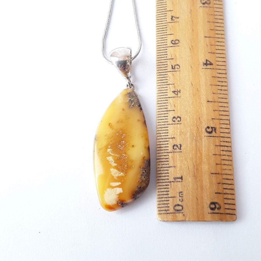 Baltic amber and 925 silver pendant raw gemstone pendant on silver color chain