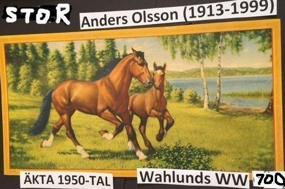 AO 700: ANDERS OLSSON-bonad: Våryra hästar81x43cm1950-t! STOR PappersBONAD