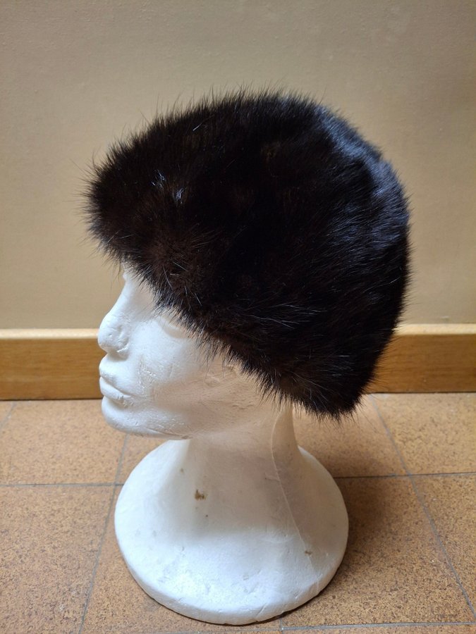 Vintage mörk brun mörkbrun äkta minkpäls mink päls mössa hatt