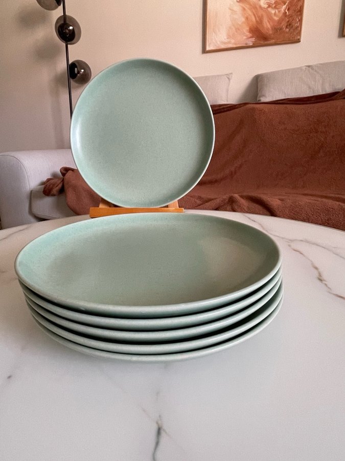 6 Stycken Höganäs Mat Tallrikar - Celadon Grön - Höganäs Collection - Retro