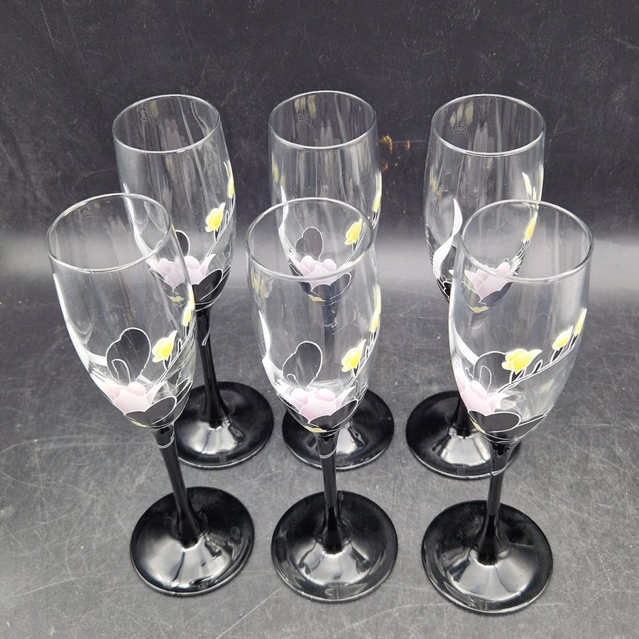 6 st Glas Champagneglas - Luminarc France Domino Anais 80-tal