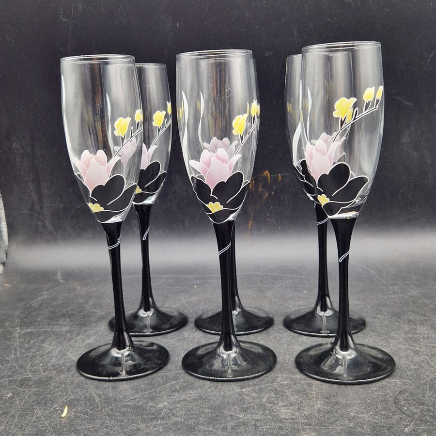 6 st Glas Champagneglas - Luminarc France Domino Anais 80-tal